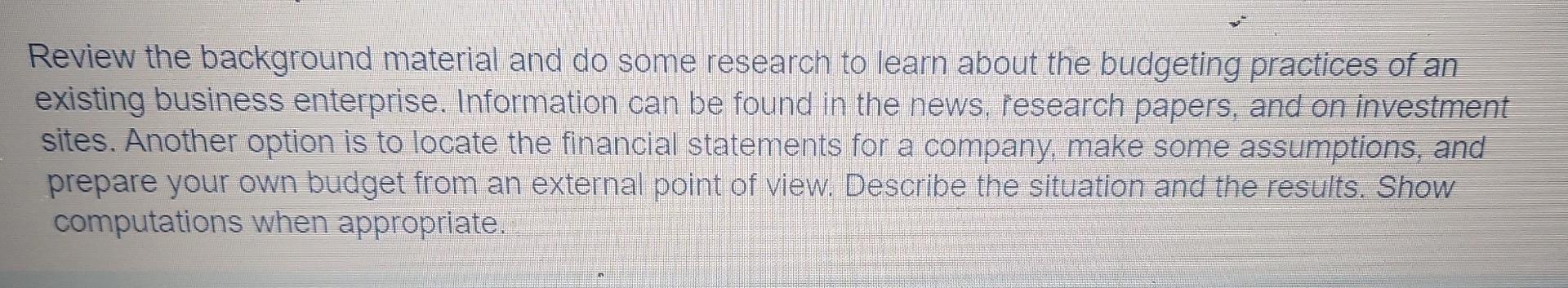 Review the background material and do some research to learn about the