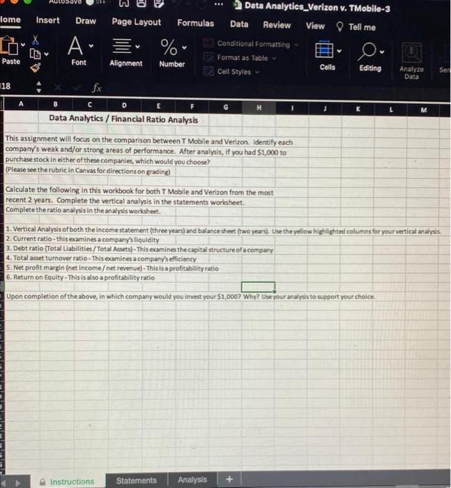 Home Insert Paste 18 UFF Data Analytics_Verizon v. TMobile-3 % Draw Page