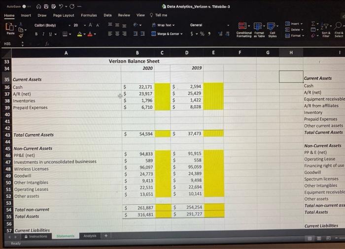 grading) Calculate the following in this workbook for both T Mobile and