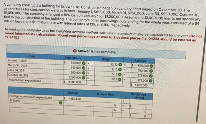 A company constructs a building for its own use. Construction began on
