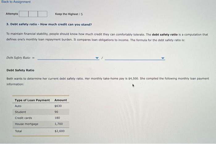 Back to Assignment Attempts Keep the Highest / 5 3. Debt safety