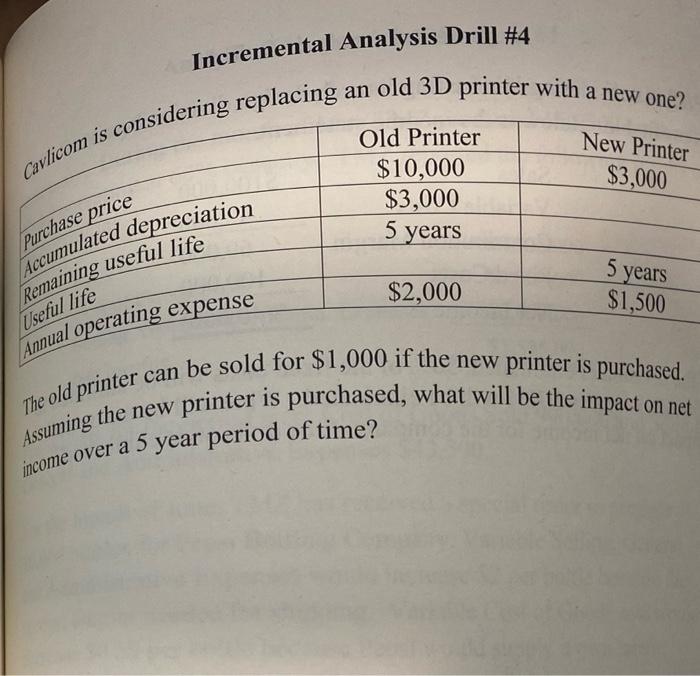 Incremental Analysis Drill #4 Cavlicom is considering replacing a Purchase price Accumulated