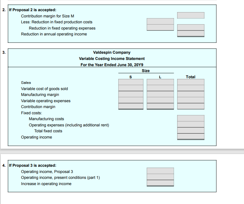 camping tents-small (S), medium (M), and large (L). The income statement has