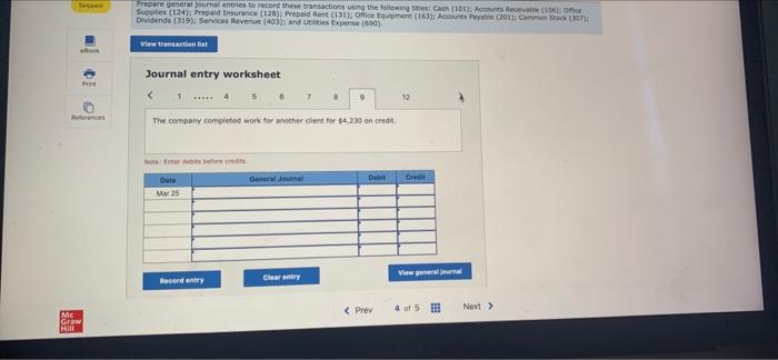 cash. March 9 The company completed a $12,000 project on credit for