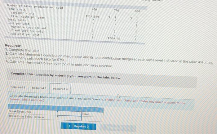 the company follows: Number of bikes produced and sold Total costs Variable