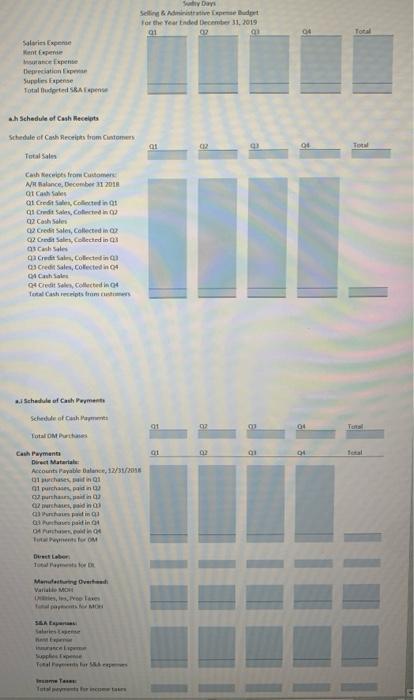 the upcoming year by developing master budget by The Balacce sheet and