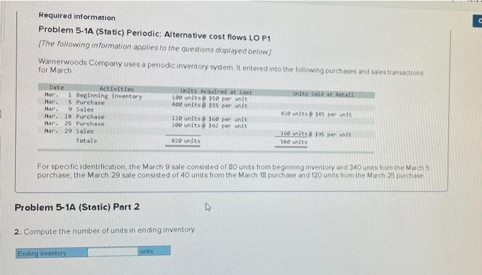 Required information Problem 5-1A (Static) Periodic: Alternative cost flows LO P1 [The
