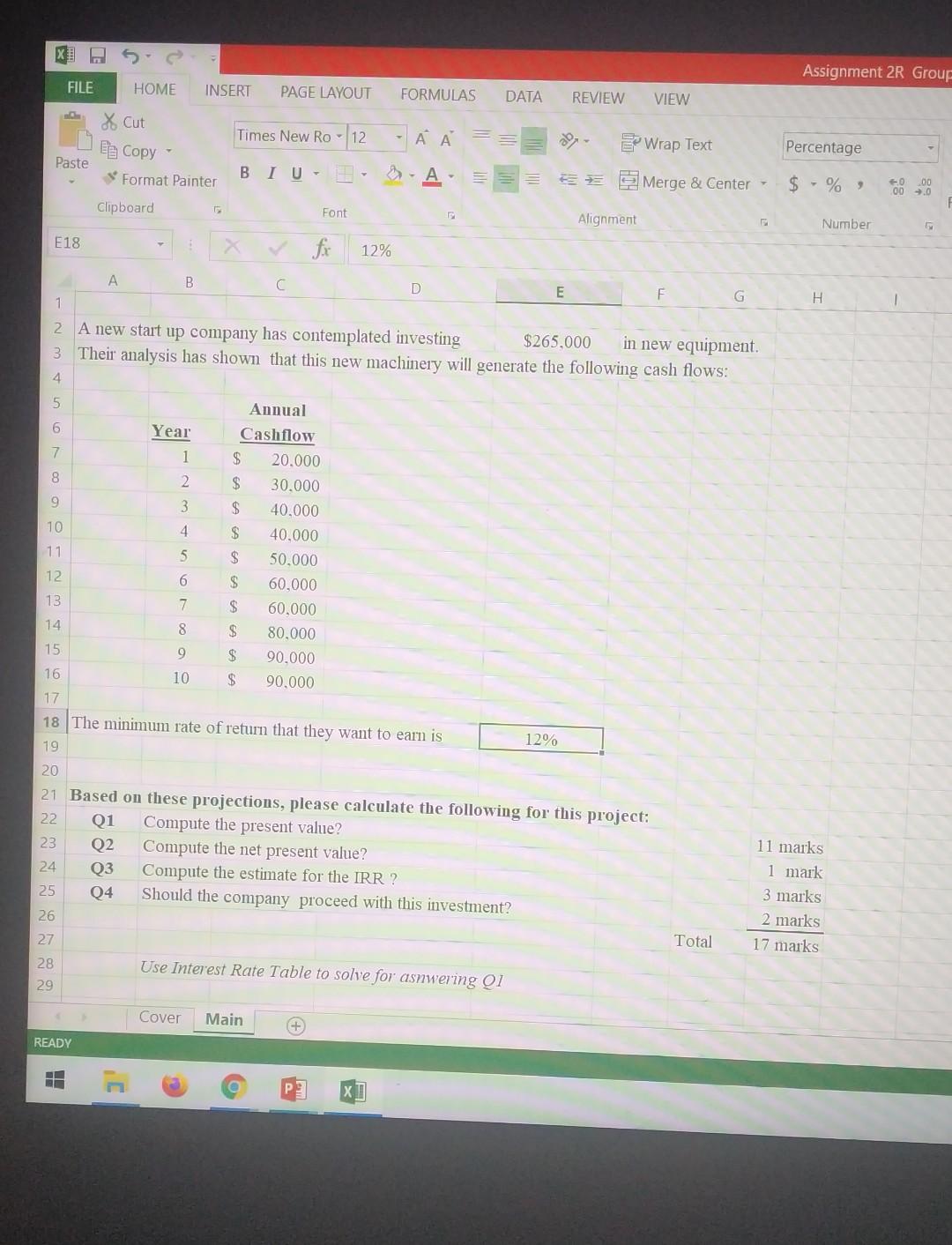 Assignment 2R Group FILE HOME INSERT PAGE LAYOUT FORMULAS DATA REVIEW VIEW
