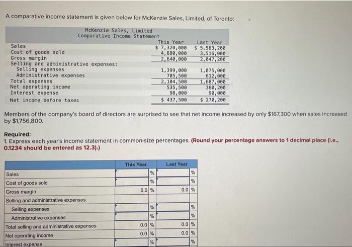 of Toronto: Gross margin Selling and administrative expenses 5 Mckenzie Sales, Liter