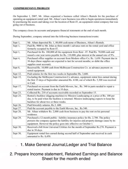 COMPREHENSIVE PROBLEM On September 1, 2007, Mr. Afnan organized a business called