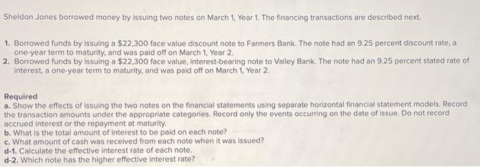 Sheldon Jones borrowed money by issuing two notes on March 1, Year
