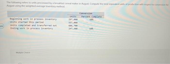 The following refers to units processed by a breakfast cereal maker in