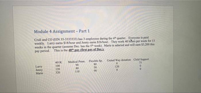 Module 4 Assignment - Part 1 Crull and CO (EIN 35-3333333) has