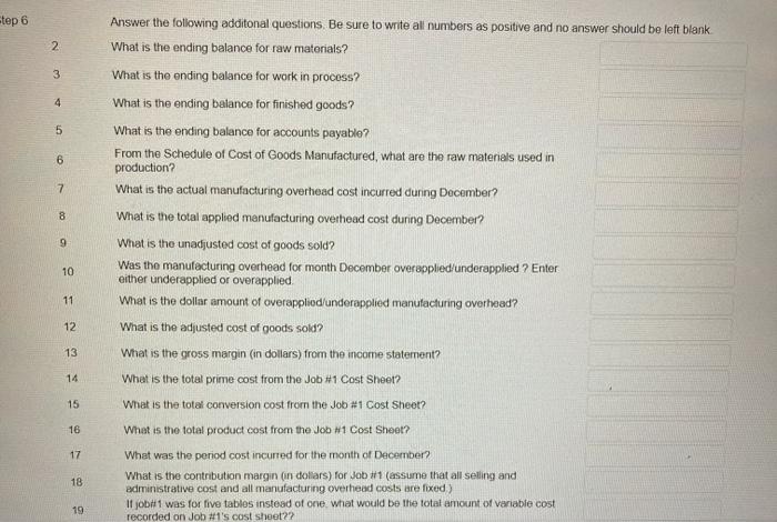 build the tables. The company does not have indirect materials You will