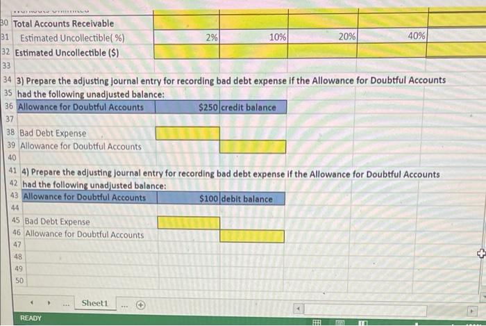 3 Required: 41) Calculate the number of days unpaid, USING THE EXCEL