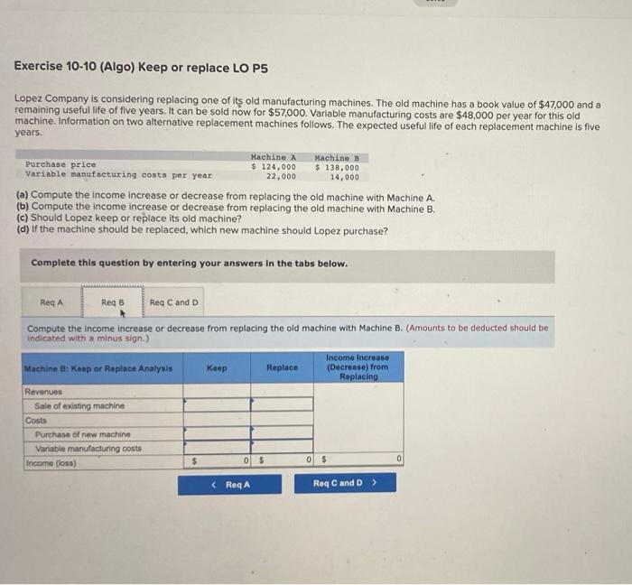 replacing one of its old manufacturing machines. The old machine has a