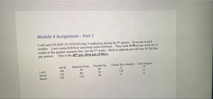 Module 4 Assignment - Part 1 Crull and CO (EIN 35-3333333) has