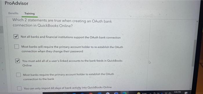 ProAdvisor Benefits Training Which 2 statements are true when creating an OAuth
