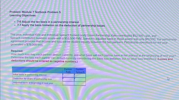 Problem: Module 7 Textbook Problem 5 Learning Objectives: 7-6 Adjust the tax