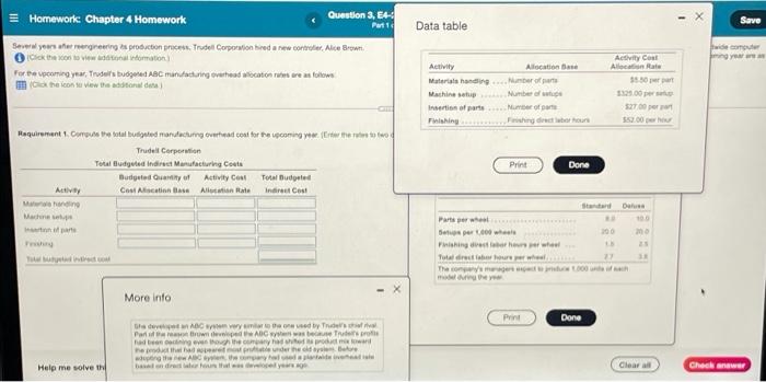 Homework: Chapter 4 Homework Question 3, E4- Part 1 Data table Several