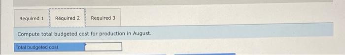 August. Direct materials Direct labor Overhead Units manufactured. Total manufacturing costs Standard