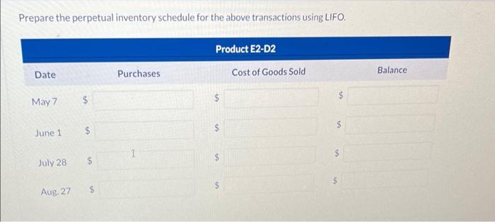 include the following purchases. Date Number of Units Unit Cost May 7