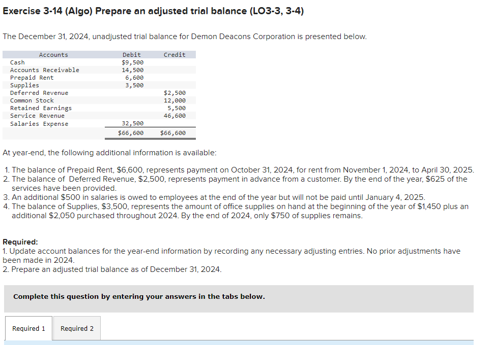 Exercise 3-14 (Algo) Prepare an adjusted trial balance (LO3-3, 3-4) The December