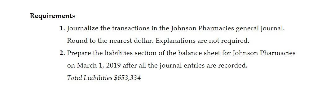 following transactions of Johnson Pharmacies occurred during 2018 and 2019: 2018 Mar.