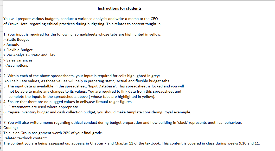 1 B Instructions for students You will prepare various budgets, conduct a