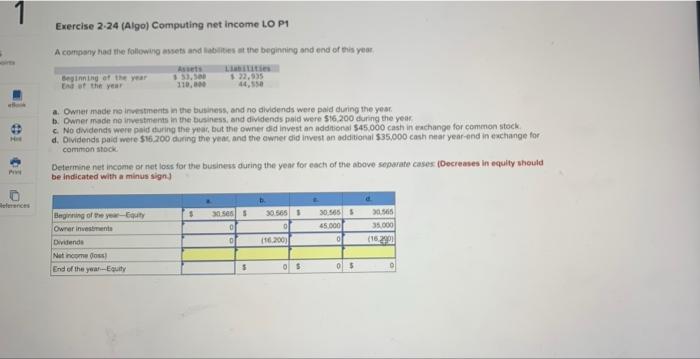 10 01 O References Exercise 2-24 (Algo) Computing net income LO P1
