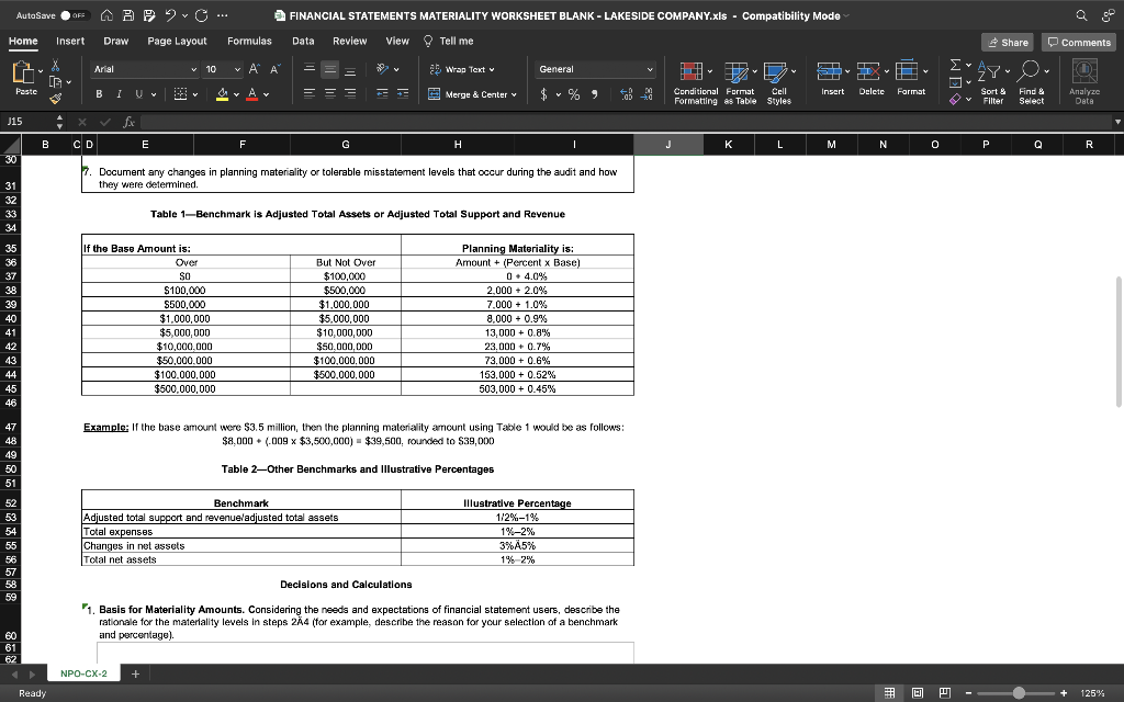 Uv FINANCIAL STATEMENTS MATERIALITY WORKSHEET BLANK - LAKESIDE COMPANY.xls - Compatibility Mode