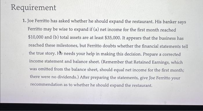 to expand a business) Joe Ferritto opened an Italian restaurant. Business has