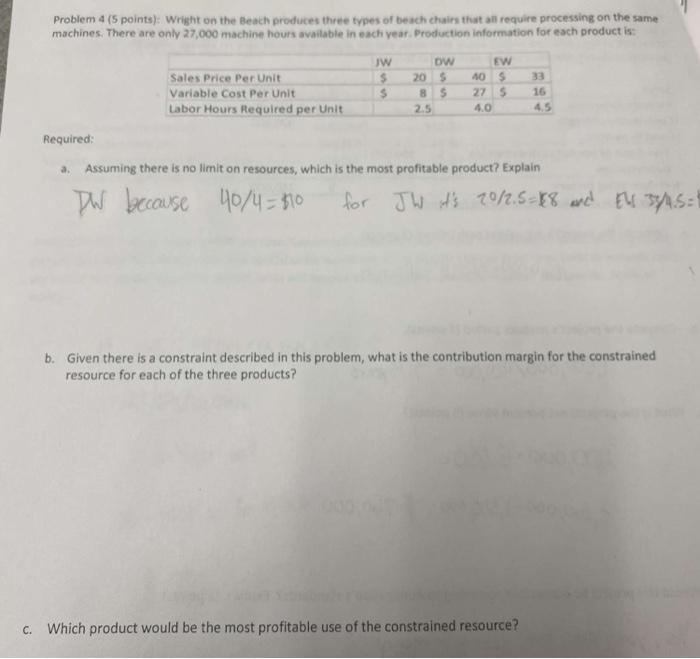 Problem 4 (5 points): Wright on the Beach produces three types of