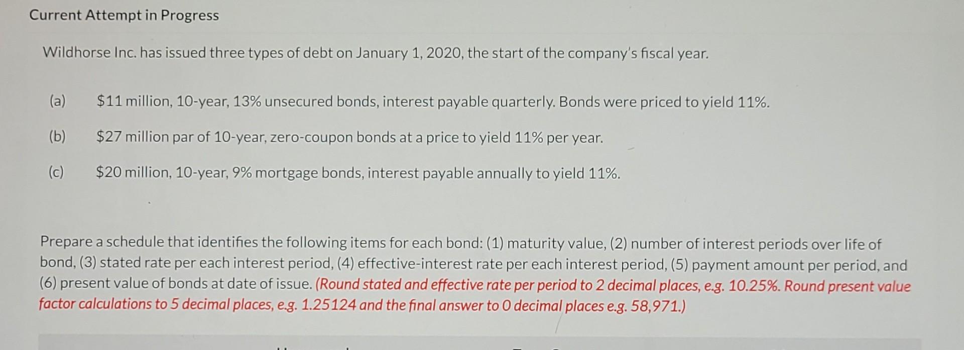 Current Attempt in Progress Wildhorse Inc. has issued three types of debt