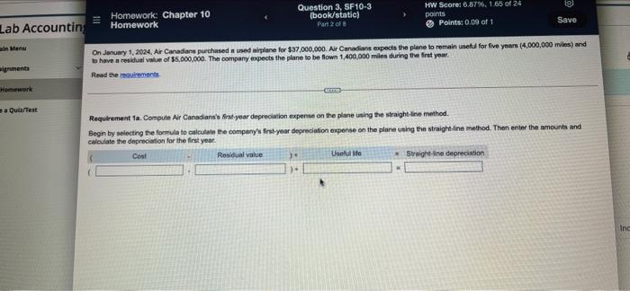 Lab Accounting ain Menu signments Homework: Chapter 10 Homework Question 3, SF10-3