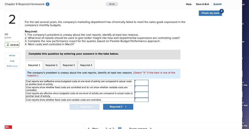 points 03:32:20 eBook Print References Mc Problem 9-22 (Algo) Critiquing a Variance