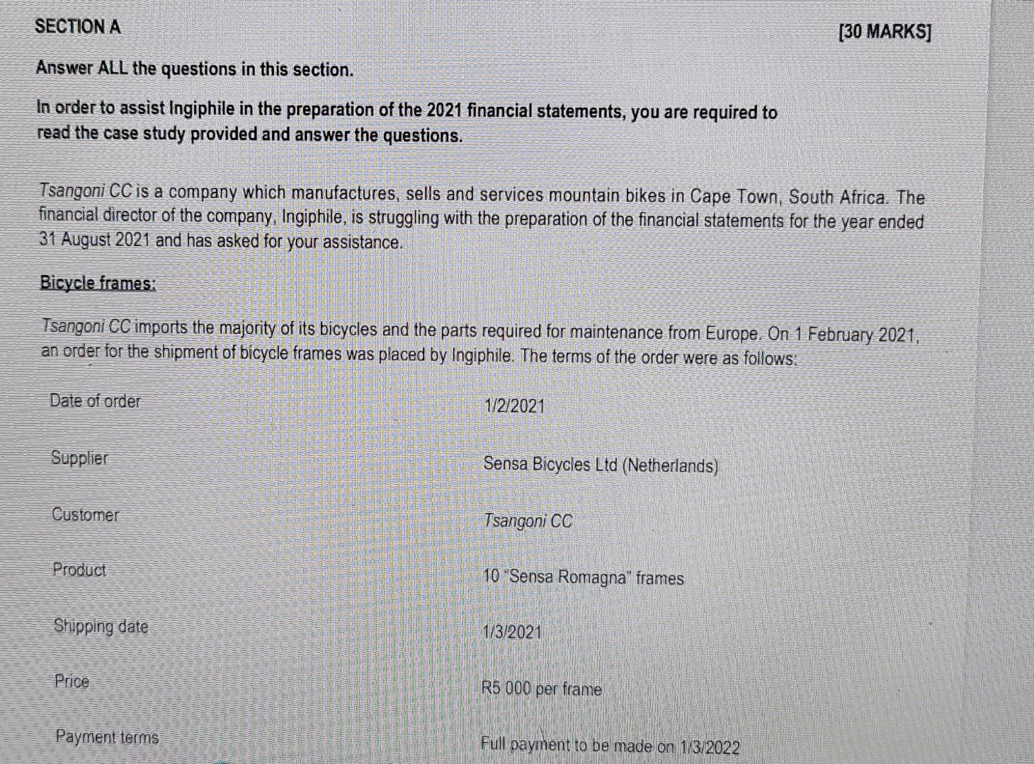 SECTION A Answer ALL the questions in this section. In order to