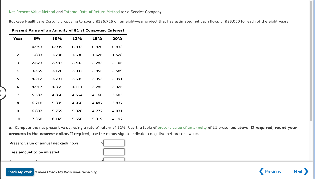 capital expenditure at two locations. Relevant data related to the computation are