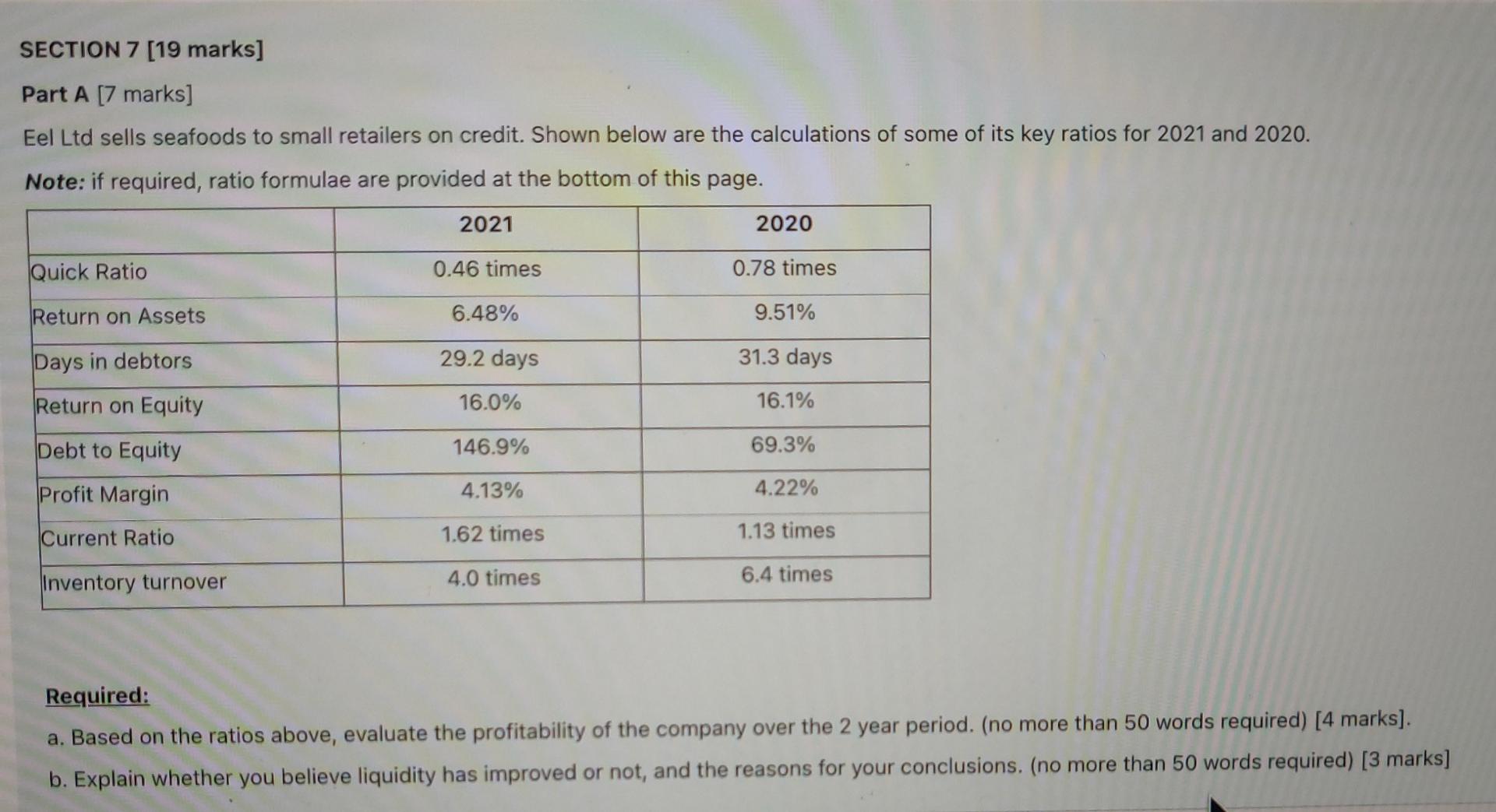 SECTION 7 [19 marks] Part A [7 marks] Eel Ltd sells seafoods