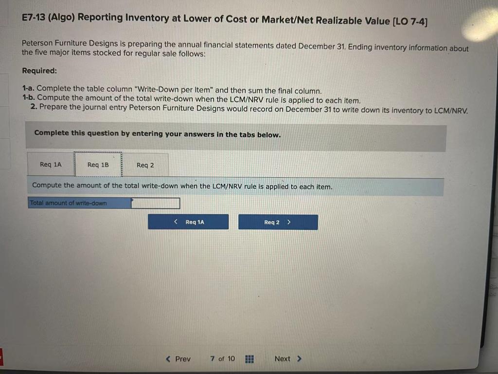 E7-13 (Algo) Reporting Inventory at Lower of Cost or Market/Net Realizable Value