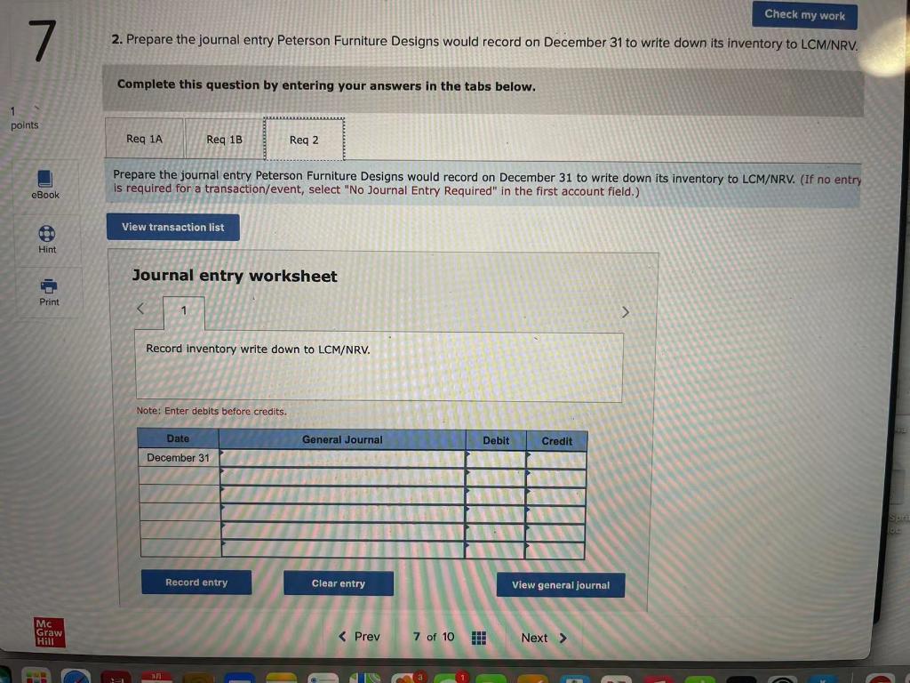 [LO 7-4] Peterson Furniture Designs is preparing the annual financial statements dated
