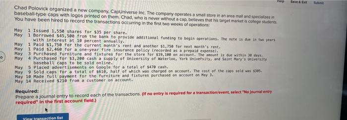 Help Save & Ext Subint Chad Polovick organized a new company. CapUniverse