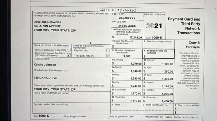 the year. Keisha is a self-employed driver for Delicious Deliveries. Keisha and