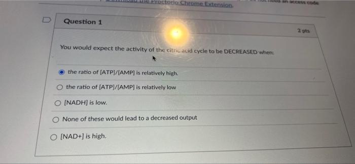 How an access code Proctorio Chrome Extension D Question 1 2 pts