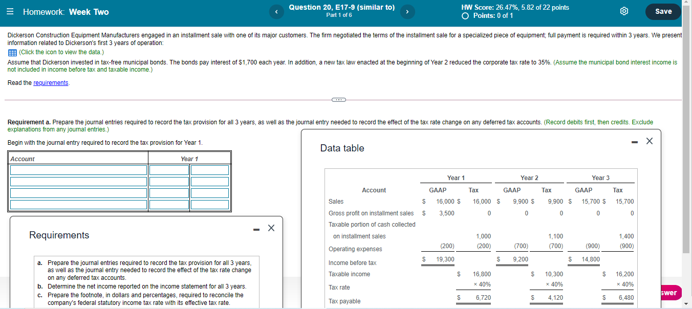 = Homework: Week Two Question 20, E17-9 (similar to) Part 1 of