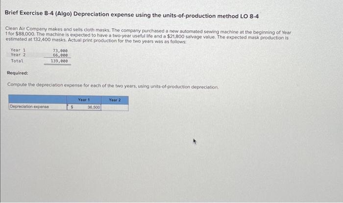 Brief Exercise 8-4 (Algo) Depreciation expense using the units-of-production method LO 8-4
