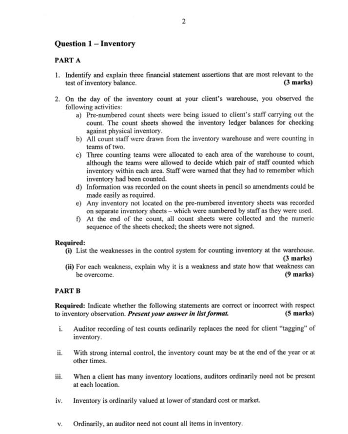 2 Question 1 - Inventory PART A 1. Indentify and explain three