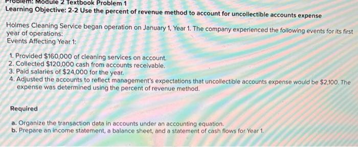 ule 2 Textbook Problem 1 Learning Objective: 2-2 Use the percent of