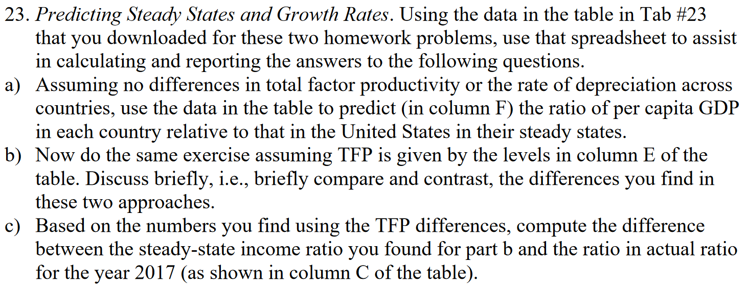 23. Predicting Steady States and Growth Rates. Using the data in the