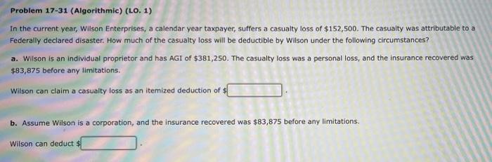 Problem 17-31 (Algorithmic) (LO. 1) In the current year, Wilson Enterprises, a